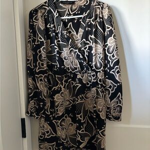 AKIRA Black and White Sheath Dress with Bishop Sleeves